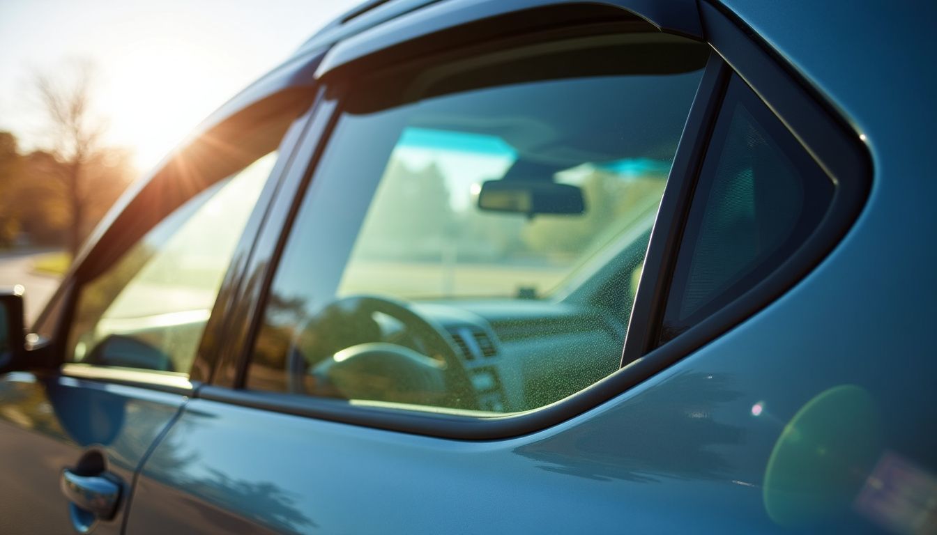 A close-up of a car window with professionally installed tint in Perth.