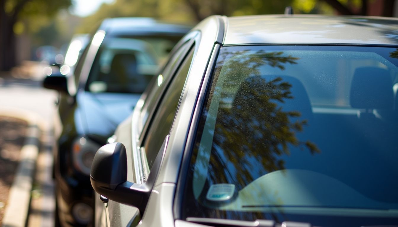 A parked car with various window tints in Perth's sunny climate.