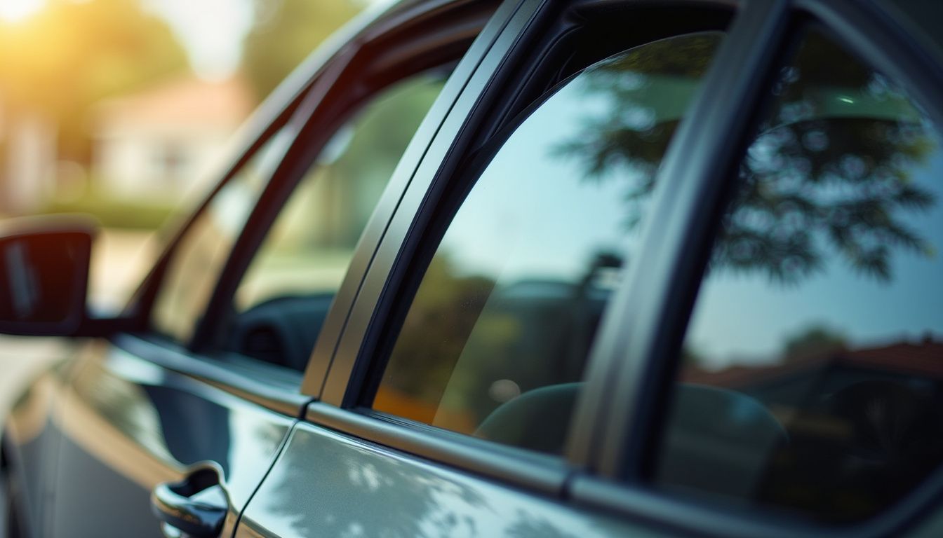 A close-up photo showing three different types of car window tint.