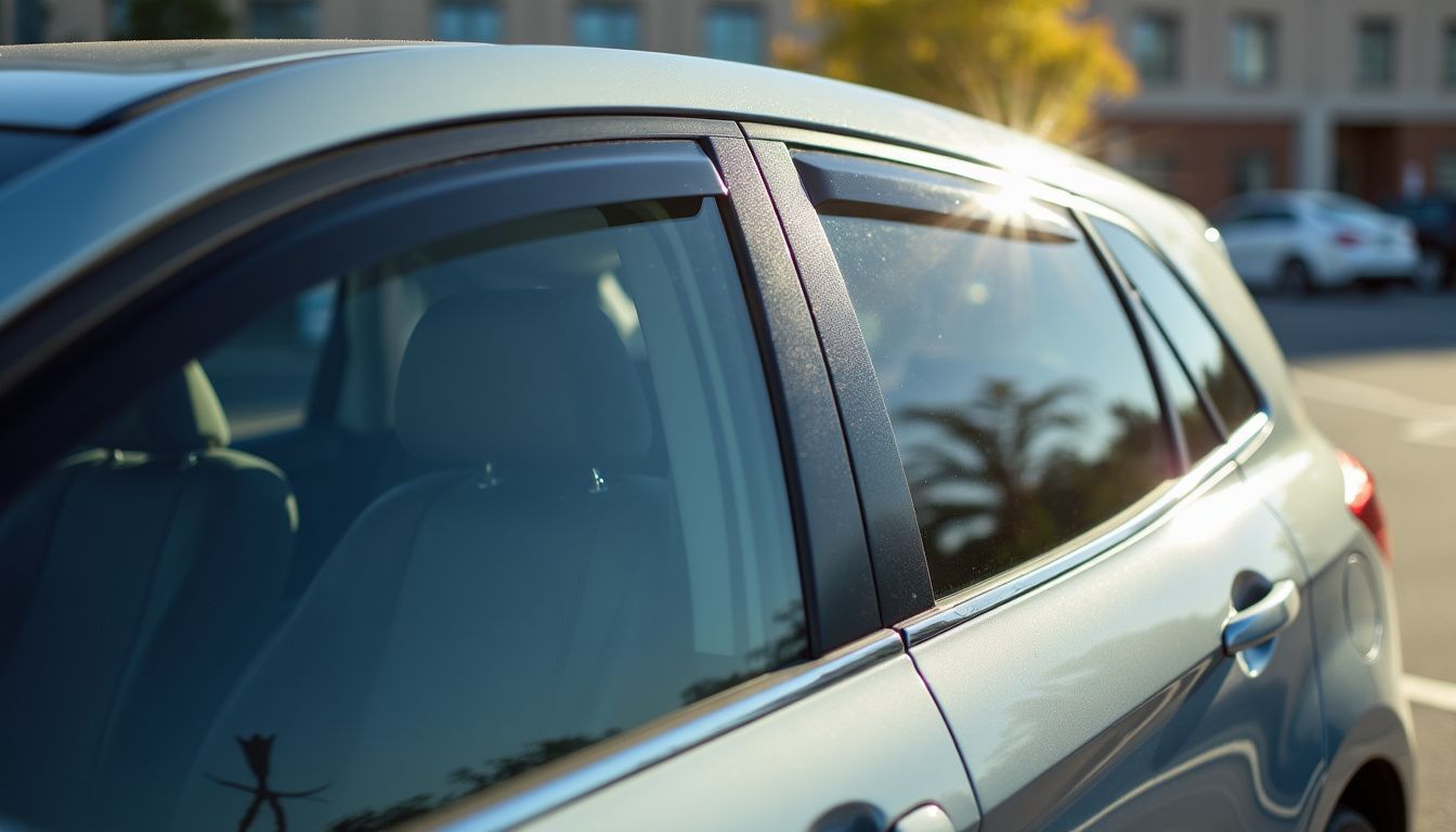 A car with dark medical tinted windows parked at a medical facility.