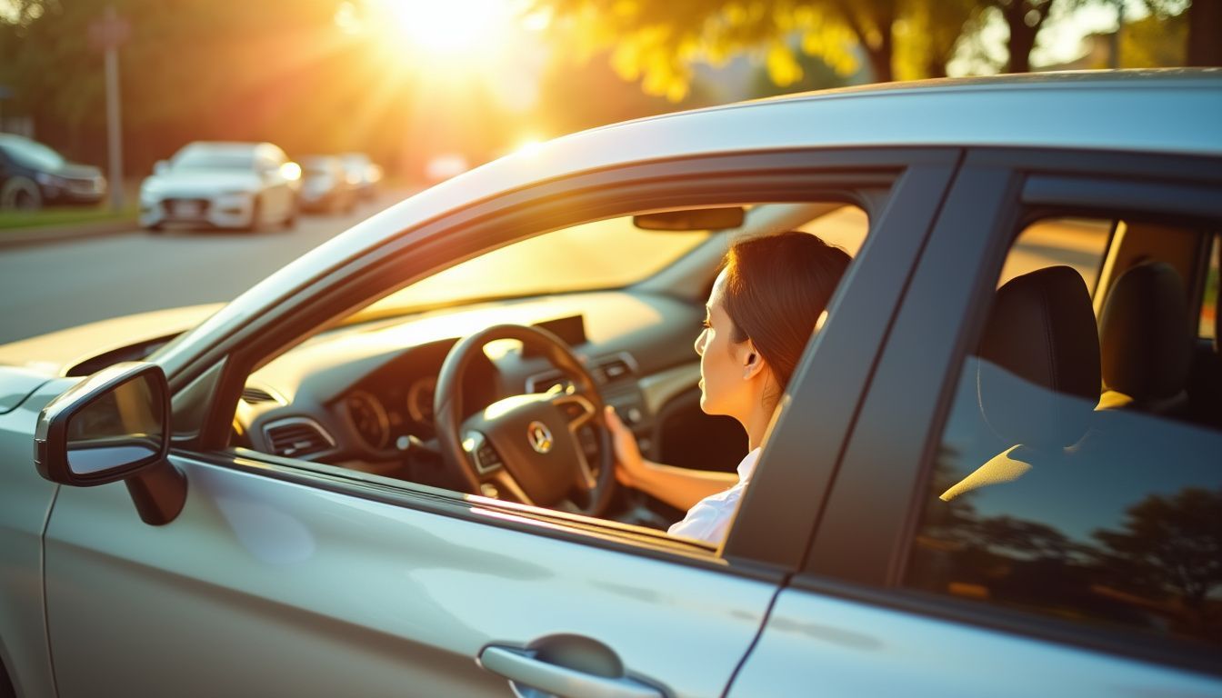 A car parked in bright sunlight with tinted windows to keep it cool.