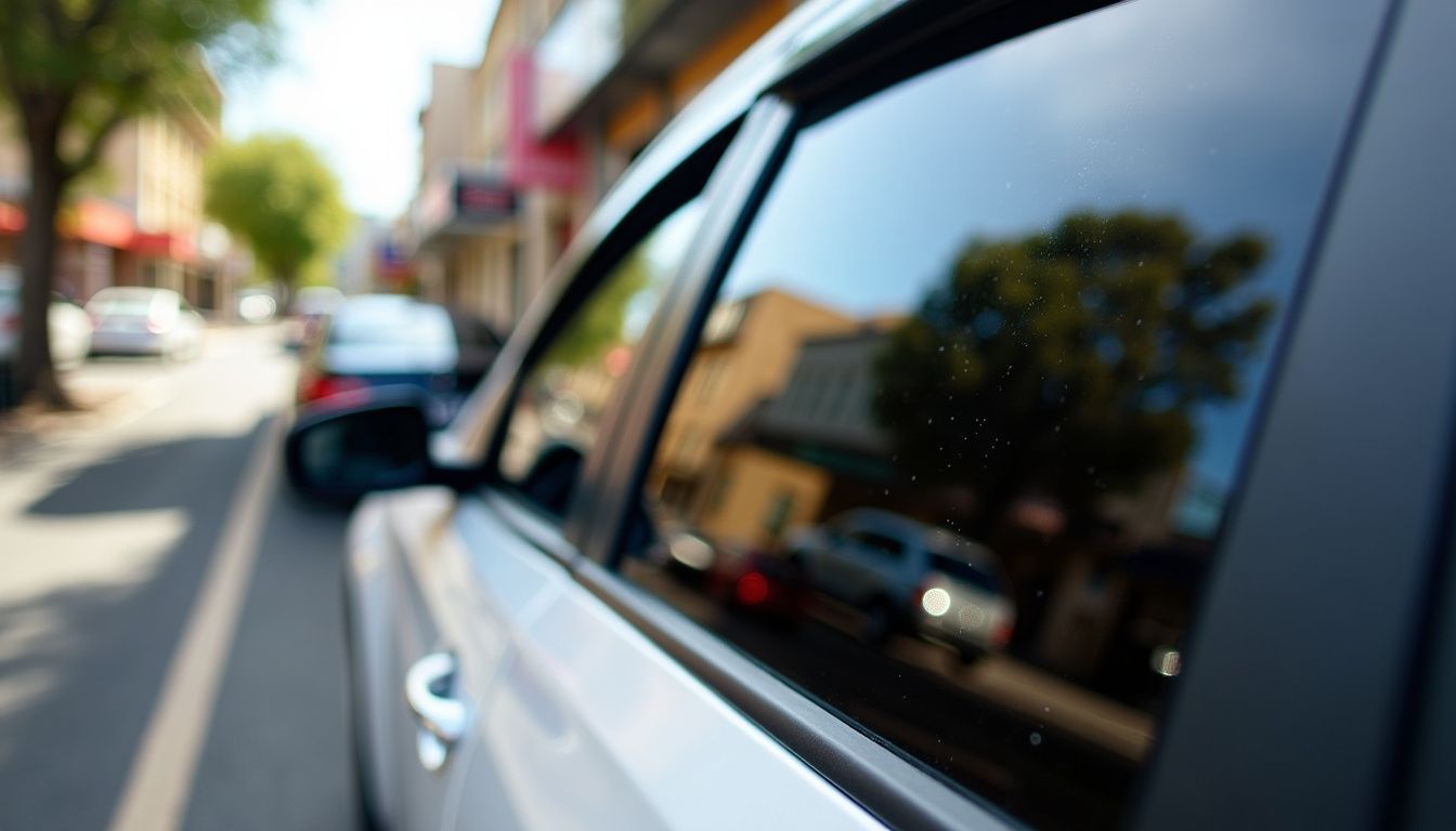 A close-up of a car window with high-quality ceramic tint in Perth.