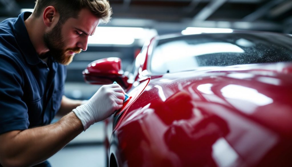 applying Ceramic Coating to a red car