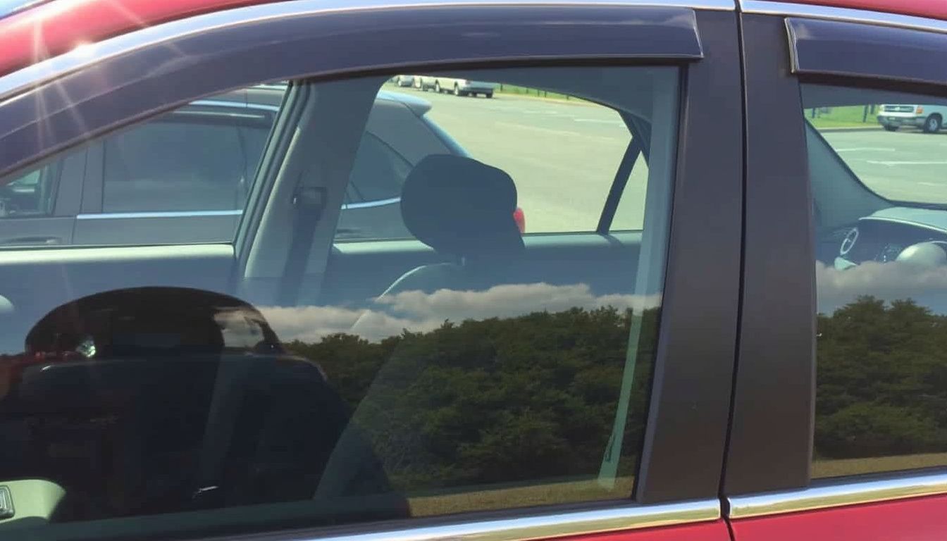 A photo of a parked car showing various window tints and their light transmission levels.