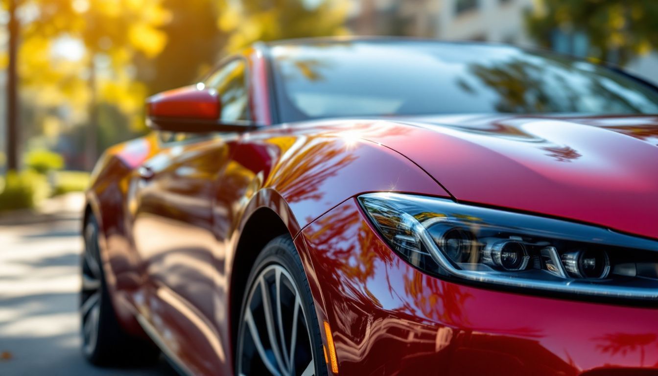 A shiny luxury car parked under bright Australian sunlight, showcasing its vibrant color and sleek appearance.