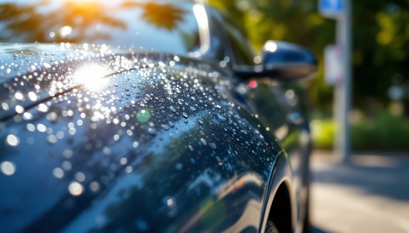 A car with a water-repellent ceramic coating shines under the bright Australian sun.